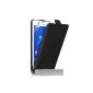 Caseflex Shell Case Sony Xperia Z3 Black Real Genuine Leather Flip Case (Wireless Phone Accessory)
