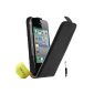 Flap Leather Case for Apple iPhone 4 4S 4G Case Cover + Mini Stylus + Screen Protector AOA Cases® (Black) (Wireless Phone Accessory)