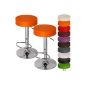 Set of 2 bar stools - ORANGE - rotating 360 ° - with footstool - Seat Ø 35 cm - 8 cm thick - adjustable height - chrome and synthetic leather - VARIOUS COLORS