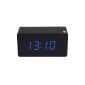 Vktech wood design LED Alarm Clock Calendar Thermometer battery / USB Black (Blue light) (Electronics)