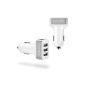 kwmobile® | 5V / 5.2 A | Car USB Charger | 3 USB ports for charging 3 devices simultaneously | White (Wireless Phone Accessory)