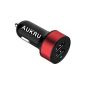 Aukru® Dual USB Car Charger 5V 2.1A Universal for Apple iPod, iPhone, iPad, Samsung galaxy s2 / s3 / s4, Galaxy Note, Galaxy Tab 2/3/4, Nokia, Sony, Motorola etc., all Android devices, GPS , mobile phones and tablet - Car Charger Dual USB ports / Charger Lighter Dual USB Smart / Travel Charger Mini dual USB outputs 2000mA used as a power supply / charger / battery charger (Black Red) (Electronics)