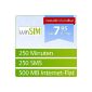 WinSIM 1000 [SIM and Micro-SIM] monthly cancellable (500MB data-Flat, 250 free minutes, 250 free SMS, 7,95 euro / month, 15ct consequence minute price) O2 network (optional)