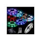 Colorful Auralum® 5M RGB SMD 3528 300 LEDs 12V 24W 1300LM IP65 Waterproof Flexible LED Strip Strip + IR remote control (44 keys) + 12V Alimantation