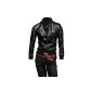 Men Leather Jacket keral Thread Screws Solid Color Zipper Coat (Clothes)