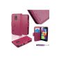Case luxury Galaxy Mini S5 - SAVFY® - Ultra Slim PU Leather Wallet with Stand + PEN + SCREEN FILM OFFERED!  Cover - protective cover for Samsung Galaxy Mini S5 SM-G800 (Wifi / 3G / 4G / LTE) - Accessories pouch discovery SAVFY Price: Exceptional box!  - Fuschia (Electronics)