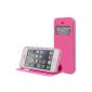 PU leather mobile phone bag with window for Apple iPhone 5S / 5G Pink and display flap (Electronics)
