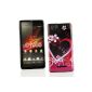 Me Out Kit FR TPU Gel Case for Sony Xperia M - black / pink hearts and flowers (Wireless Phone Accessory)