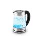 Klarstein Ceylon Express stainless steel glass kettle with temperature control and blue LED interior lighting (1.8 L, 2200 Watts, adjustable temperature, keep warm function, cool touch) silver