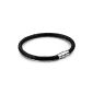 Justeel Man Stainless Steel Leather Bracelet Handcuffs Silver 4MM Black Braided Large 7 Inch (With Gift Bag) (Jewelry)