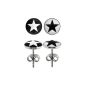 Set of 2 - Star studs 10mm wide.  Black and white earrings polished stainless steel for men and women.  (Jewelry)