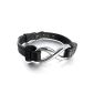MunkiMix steel Genuine leather strap bracelet black infinity symbol loving charm Elegant Adjustable Pass 7 ~ 9 in men, women (jewelery)