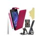 BAAS® Sony Xperia M2 - Pink Leather Case Flip Case Cover + 2X Screen Protector + Stylus for Capacitive Touchscreen + Office Support (Electronics)