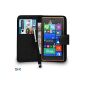 Nokia Lumia 735 BLACK Premium Leather Flip Wallet Case Cover + Screen Protector Mini & Big Touch Pen + Cloth & SVL3 BY SHUKAN® (BLACK portfolio) (Electronics)