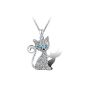 7 Ounces - 'Magical Cat In The Eyes' - Necklace Women / Girls - Fashion Jewelry - white gold plated alloy - Swarovski Elements crystal clear and blue - 40 cm (Jewelry)