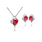Floray ladies jewelry sets - red tear shaped ruby ​​with zircon pendant necklace and stud earrings, sterling silver chains .Ketten Length: 45cm (jewelry)