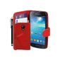 BAAS® Samsung Galaxy S4 Mini Red i9190 Case Cover Leather Wallet Case + Stylus For Touch Screen + 2 x Screen Protector (Electronics)