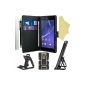 BAAS® Sony Xperia M2 - Black Leather Case Wallet Case Cover + 2 x Screen Protector + Stylus For Touch Screen + Office Support (Electronics)