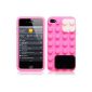 OnlineBestDigital - iPhone 4S / iPhone 4 Brick Style Silicone Case / Cover / Shell - Pink with White and Black (Wireless Phone Accessory)
