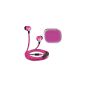 iKross In-Ear 3.5mm stereo earphones noise reduction plugs with interchangeable soft silicone and handsfree microphone - Pink Metallic and black + Tiny Red Pouch Bag Protective EVA Headphone (Electronics)