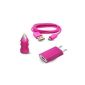 Ladeset 3in1 plug + USB 2.0 Data Cable + Car Charger for iPod Touch Apple iPhone 4S 4 3GS 3 Pink Pink Car Charger / Data Cable USB / Power Supply Charger Original Lanboo Free Shipping (Electronics)