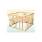 Kidsmax playpens playpen David 100x100 pine varnished incl. Game balls, cushion floor, slip rungs, height adjustment and casters (Baby Product)