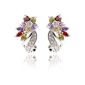 Yazilind dazzling rhodium-plated Colorful Cut immaculate Zirconia Flower Twisted Claw Stud Earrings (jewelry)