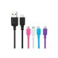 Pack of 5 EZOPower Micro USB Sync Cable for data transfer - 2 meters / (Blue + White + Pink + Blue + Black) (Wireless Phone Accessory)