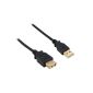 USB 2.0 extension, male / female, type A, black, gold contacts, 0.5m (accessory)