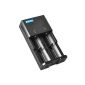 Foxnovo® F02 2-Slots Li-ion Ni-MH Ni-CD Universal Intelligent Battery Charger with EU Plug Adapter 12V Car Charger for 26650, 22650, 18650, 18500, 18490, 17670, 17650, 17500, 16340, 14500 , 10440, Ni-MH and Ni-CD A, AA, AAA, C, SC rechargeable battery (Black) (Electronics)