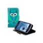 kwmobile® Chic Wallet synthetic leather case with owls design for the Samsung Galaxy S3 Mini i8190 with practical stand function in Green Blue etc. (Wireless Phone Accessory)