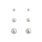 SIX Set of 3 stud earrings with different sized pearls in white (206-169) (Jewelry)