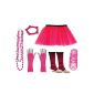 A-80 Express Ladies Neon tutu skirt legwarmers Fishnet gloves tulle fluo trim ballet tutu party skirt costume set (Textiles)