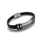 Konov jewelry Men bracelet, stainless steel Rubber, Black silver (jewelery)