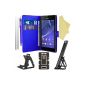 BAAS® Sony Xperia M2 - Blue Case Cover Leather Wallet Case + 2 x Screen Protector + Stylus For Touch Screen + Office Support (Electronics)