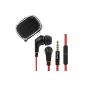 iKross In-Ear 3.5mm stereo earphones noise reduction plugs with interchangeable soft silicone and handsfree microphone - Black and Red + BIRUGEAR Small Pouch Case Protective EVA Black (Electronics)