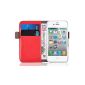 JAMMYLIZARD | Luxury Wallet Leather Case Cover for iPhone 4 and 4S, RED (Accessories)