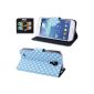 [A4E] Compatible with: Samsung Galaxy S4 mini i9190 - Fold Faux Leather Case, Flip Cover, lateral magnetic closure, protective cover, shell - with polka dots / dot pattern, in blue / white (Electronics)