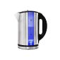 ONEconcept cordless 2200 Watt stainless steel design kettle wireless performance with stylish blue LED lighting effect (1.7 liters, lime filter) silver