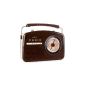 ONEconcept NR-12 retro radio portable radio (50s style, carrying handle, mains and battery operation) dark brown-beige