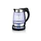 Glass stainless steel kettle with temperature control (55 ° C-95 ° C) 2,600 watts warming function exclusive blue LED lighting 1.7L Temperature setting