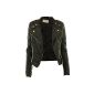 Diana women faux leather biker Goldbutton zipper cutting length ladies jacket (Textiles)