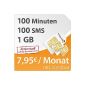 DeutschlandSIM SMART Special 1000 [SIM and Micro-SIM] monthly cancellable (1 GB data-Flat, 100 free minutes, 100 free SMS, 7,95 euro / month, 15ct consequence minute price) O2 network (optional)