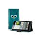 kwmobile Chic Wallet Leatherette Case for Huawei Ascend P6 with practical stand function - Owl Design (Green Blue)!  (Wireless Phone Accessory)