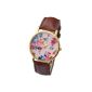 Better Dealz Vintage Flower Ladies Watch Basel-style quartz watch leather strap clock Top Watch # 2, coffee (clock)