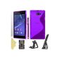 BAAS® Sony Xperia M2 - Purple S-Line Silicone Gel Case + 2X Screen Protector Film + Stylus + Office Support (Electronics)