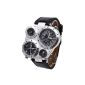 OULM Military Army Dual Time Zone Movement men United Dial Leather Sport (clock)