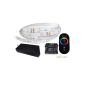 10 meters on a roll with radio remote control: professional RGB LED Stripe tape strip (30 LED / m, IP65, 24V), controller and power supply unit 3A
