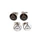 2 x pairs of black Symbol Xenophilius Lovegood Harry Potter and the Relics of Death white 8mm Stainless Steel Stud Earrings (Jewelry)