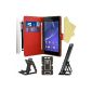 BAAS® Sony Xperia M2 - Red Leather Case Cover Case Wallet + 2 x Screen Protector + Stylus For Touch Screen + Office Support (Electronics)